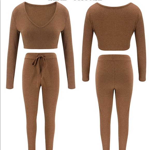 Knitted tracksuit camel tan beige 2 pcs L XL ONLY - Picture 2 of 5